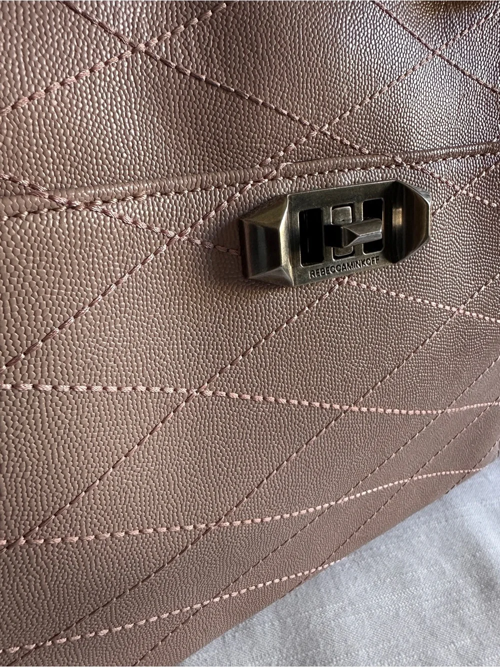 Rebecca Minkoff Large Quilted M.A.B. Leather Laptop Shoulder Bag | Nude Pink